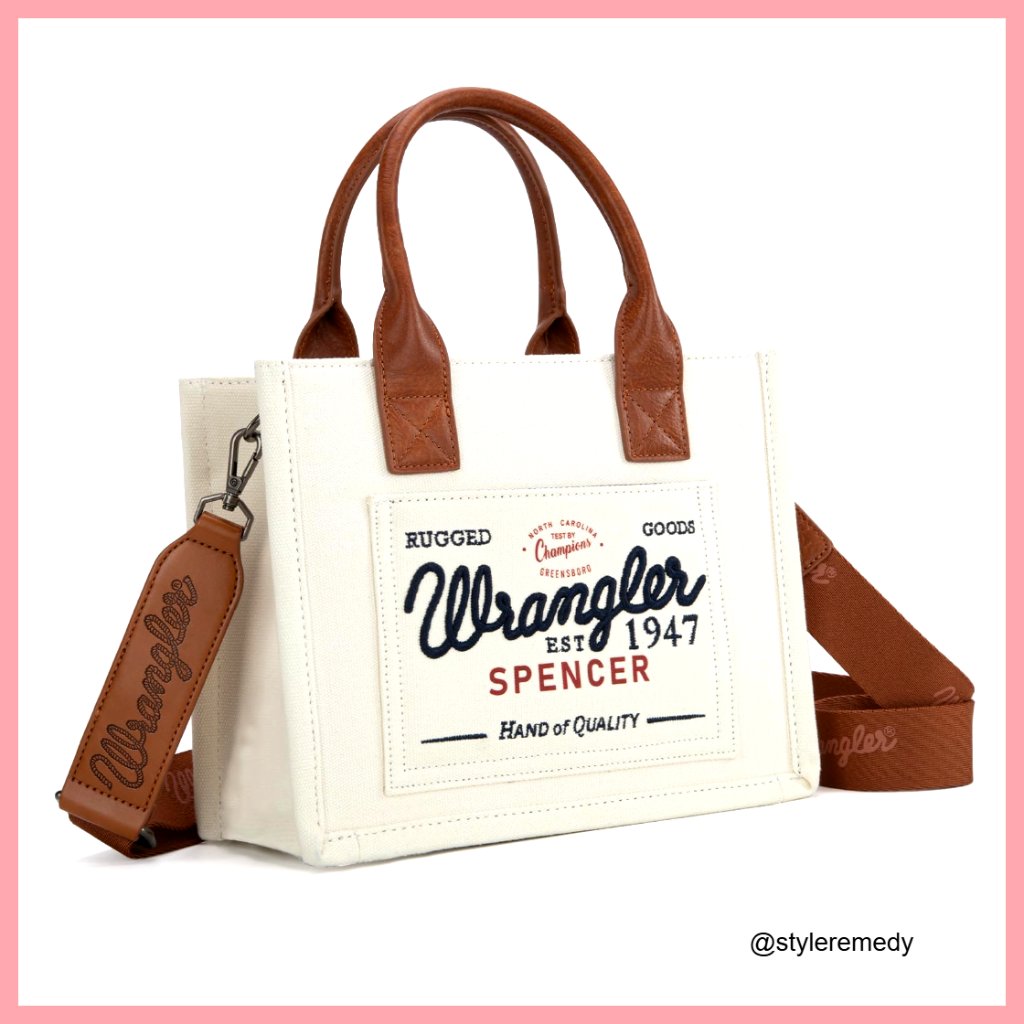 Canvas Tote Bag With Leather Handle And Crossbody Strap